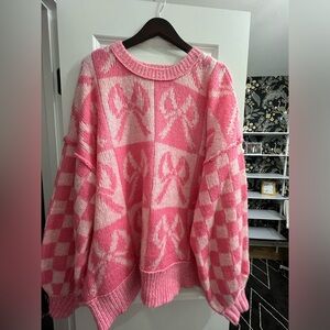 Fantastic Fawn Bow Sweater Pink L Large